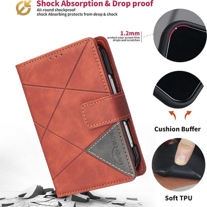 For iPhone Duo Magnetic Buckle Rhombus Texture Leather Phone Case - Brown - EDA010246401D