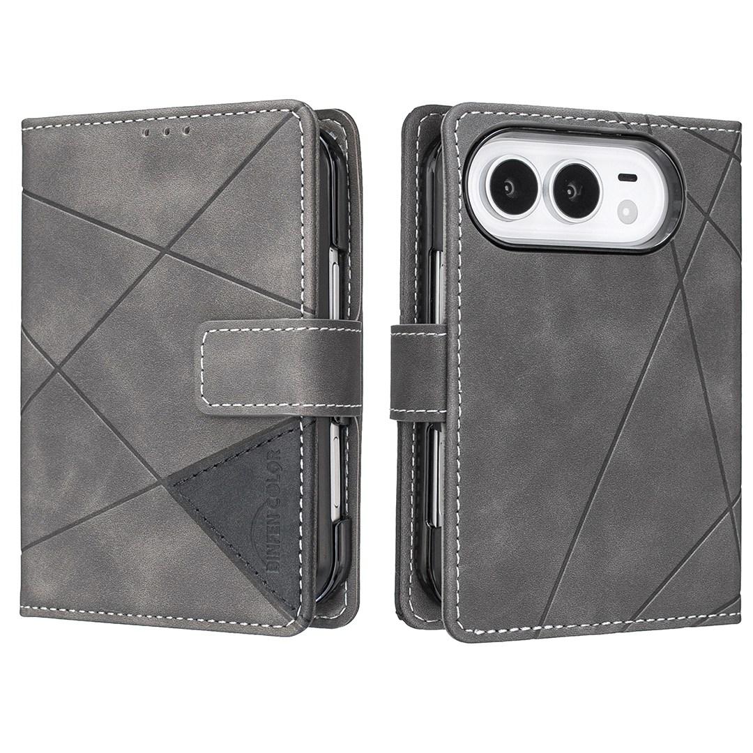 For iPhone Duo Magnetic Buckle Rhombus Texture Leather Phone Case - Grey - EDA010246401E