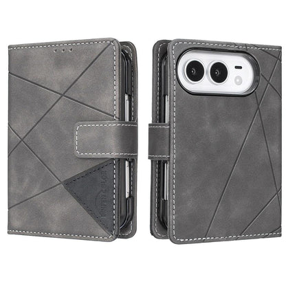 For iPhone Duo Magnetic Buckle Rhombus Texture Leather Phone Case - Grey - EDA010246401E