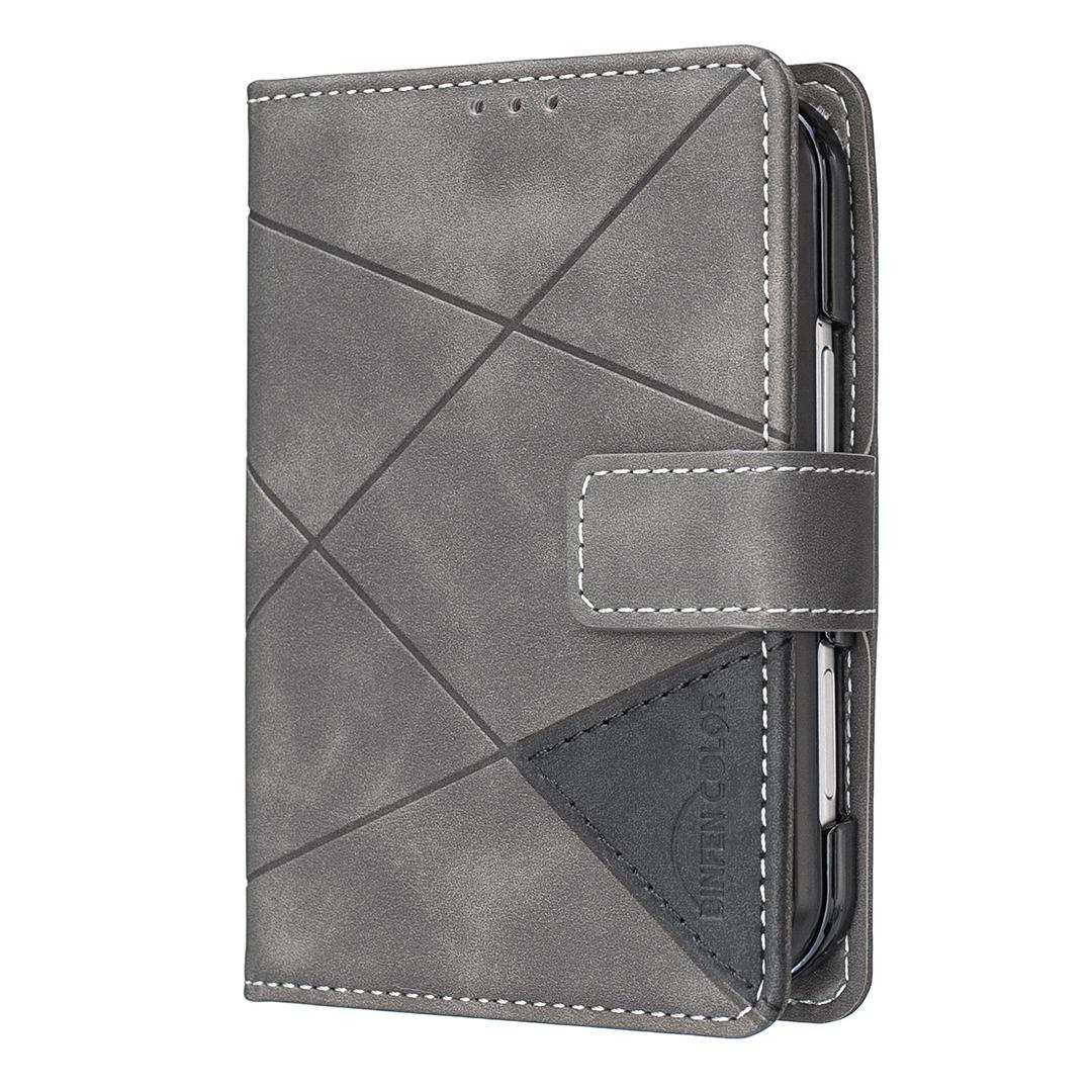 For iPhone Duo Magnetic Buckle Rhombus Texture Leather Phone Case - Grey - EDA010246401E