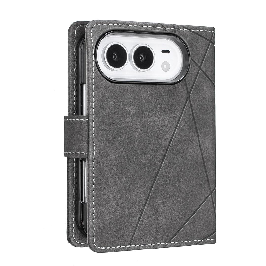 For iPhone Duo Magnetic Buckle Rhombus Texture Leather Phone Case - Grey - EDA010246401E