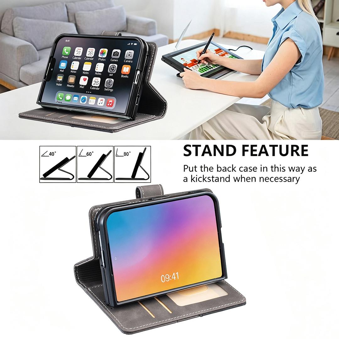 For iPhone Duo Magnetic Buckle Rhombus Texture Leather Phone Case - Grey - EDA010246401E
