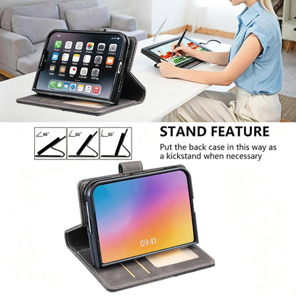 For iPhone Duo Magnetic Buckle Rhombus Texture Leather Phone Case - Grey - EDA010246401E