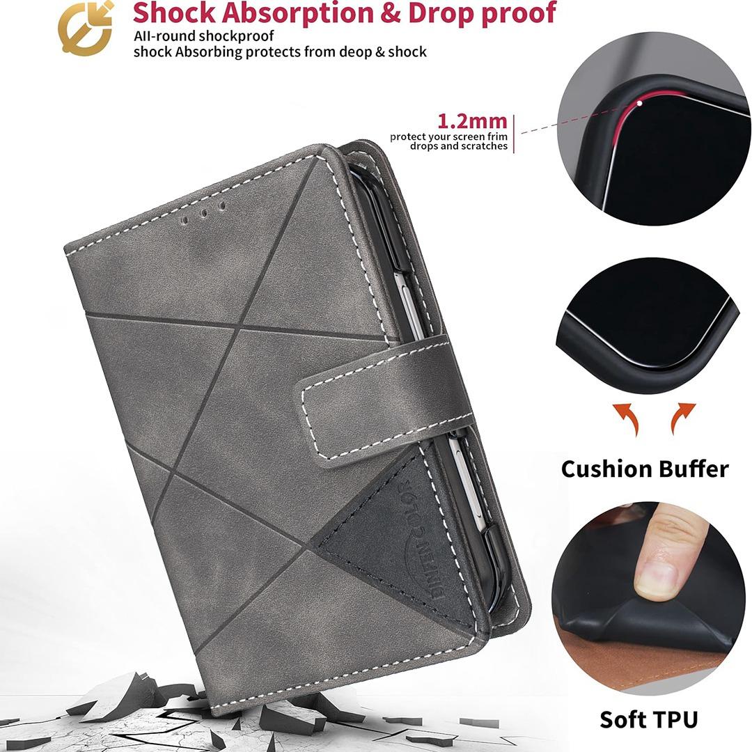For iPhone Duo Magnetic Buckle Rhombus Texture Leather Phone Case - Grey - EDA010246401E