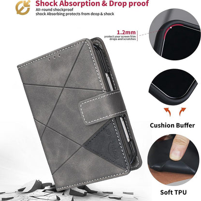 For iPhone Duo Magnetic Buckle Rhombus Texture Leather Phone Case - Grey - EDA010246401E
