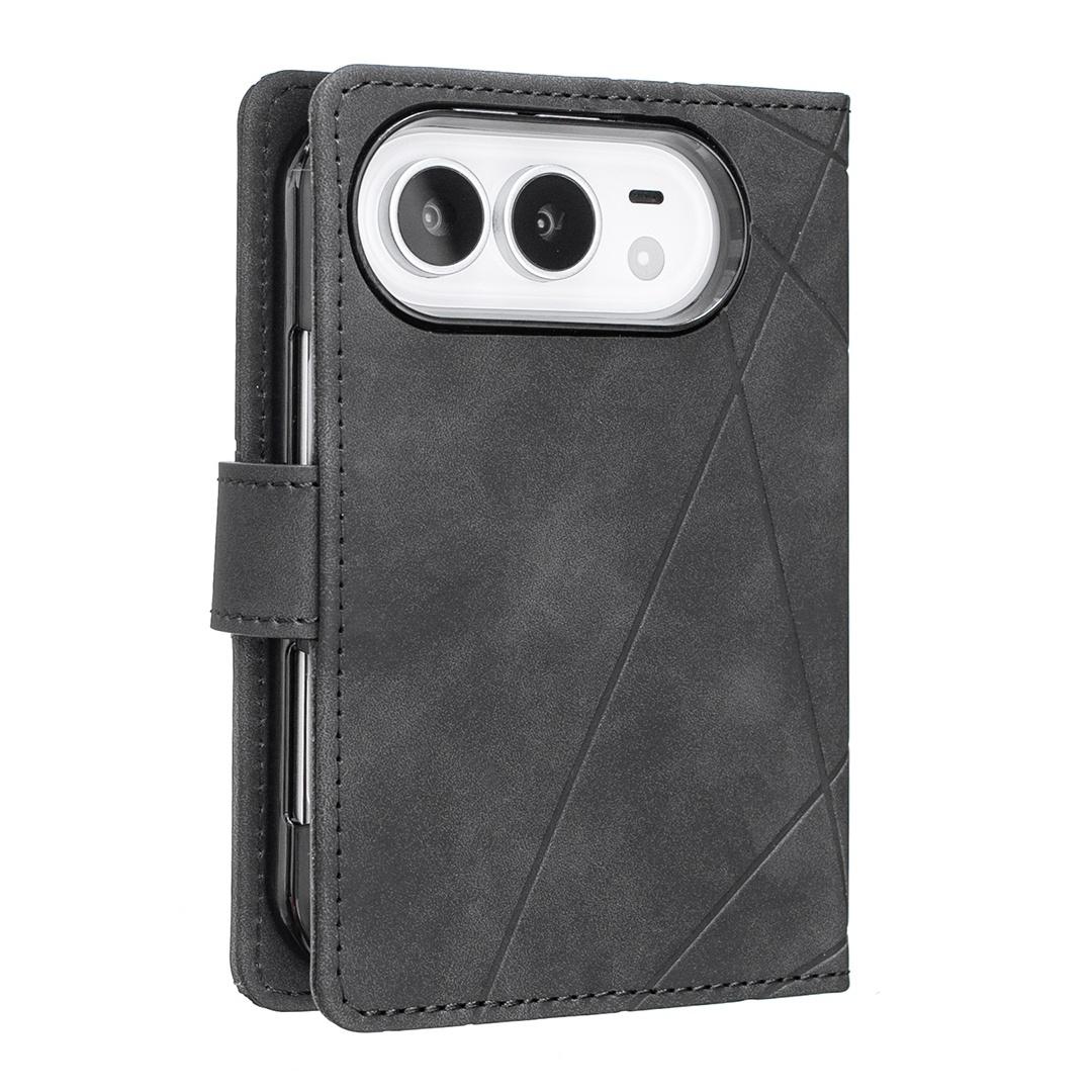 For iPhone Duo Magnetic Buckle Rhombus Texture Leather Phone Case - Black - EDA010246401F