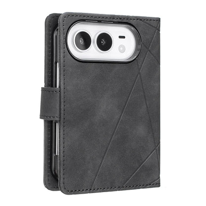 For iPhone Duo Magnetic Buckle Rhombus Texture Leather Phone Case - Black - EDA010246401F