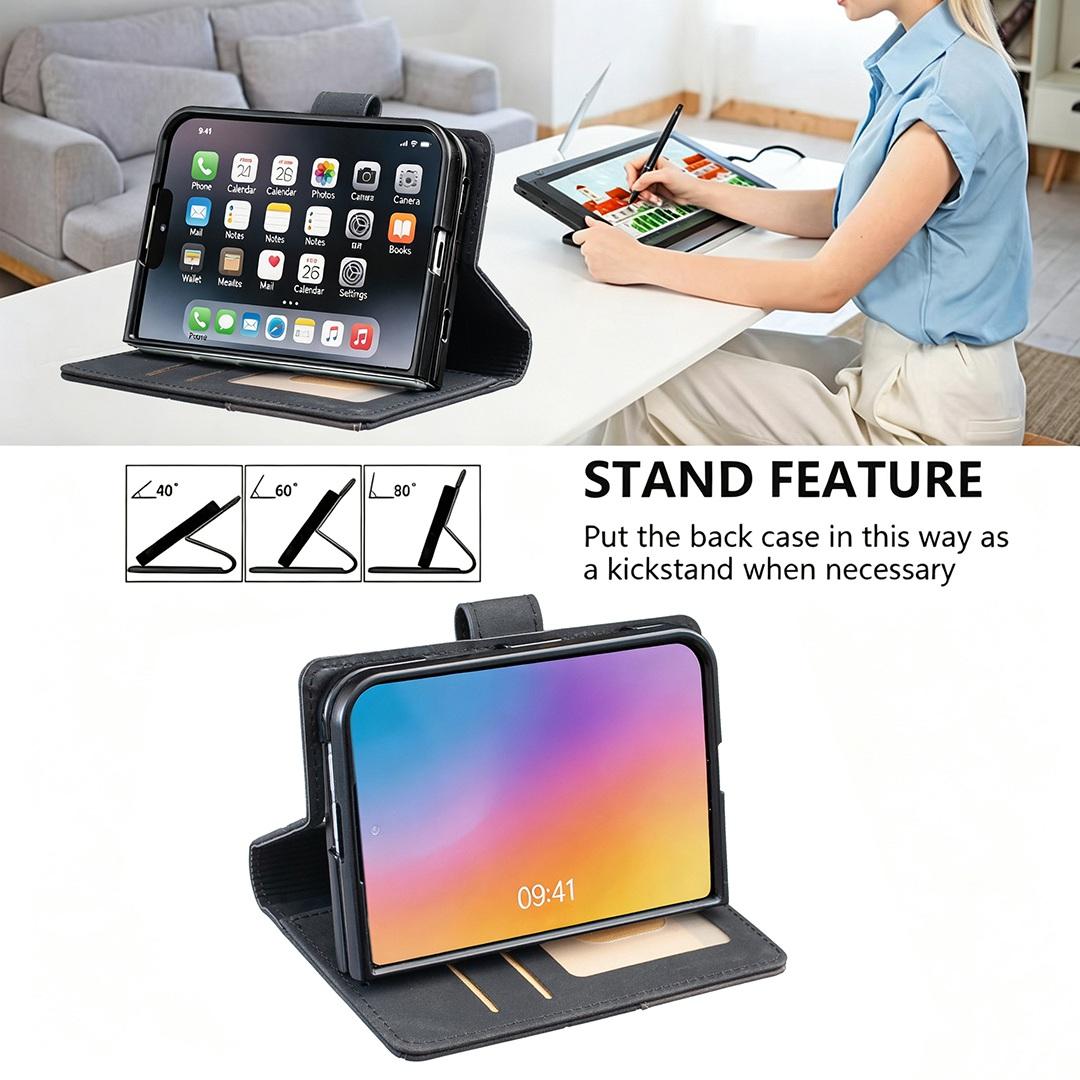 For iPhone Duo Magnetic Buckle Rhombus Texture Leather Phone Case - Black - EDA010246401F