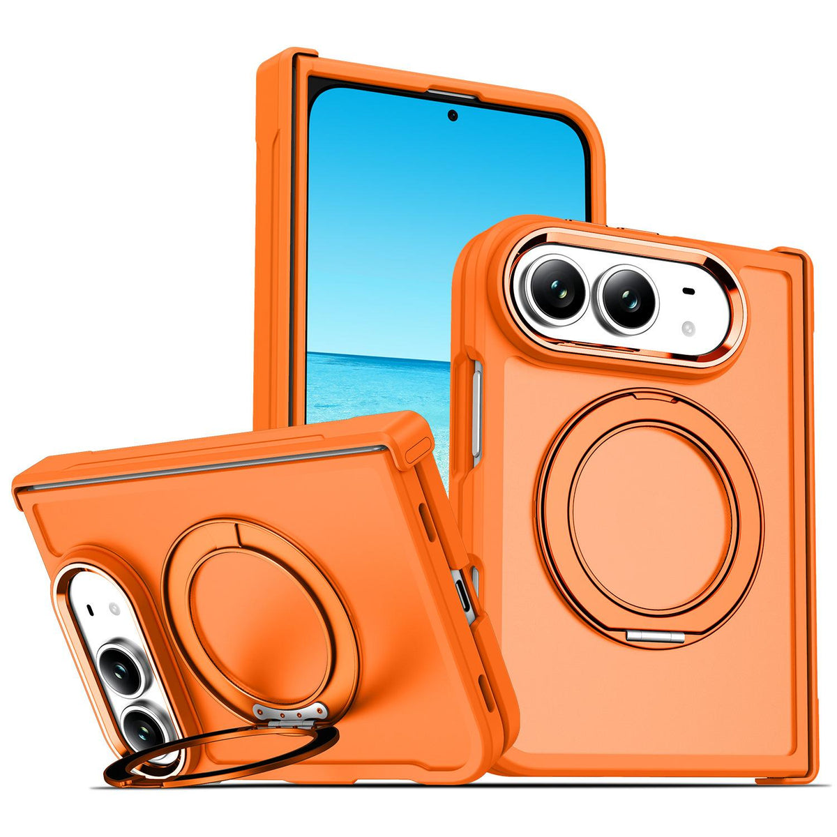 For iPhone Duo XDcase Armor-style Hinge Protection Magnetic Ring Holder Phone Case - Orange - EDA010248501A