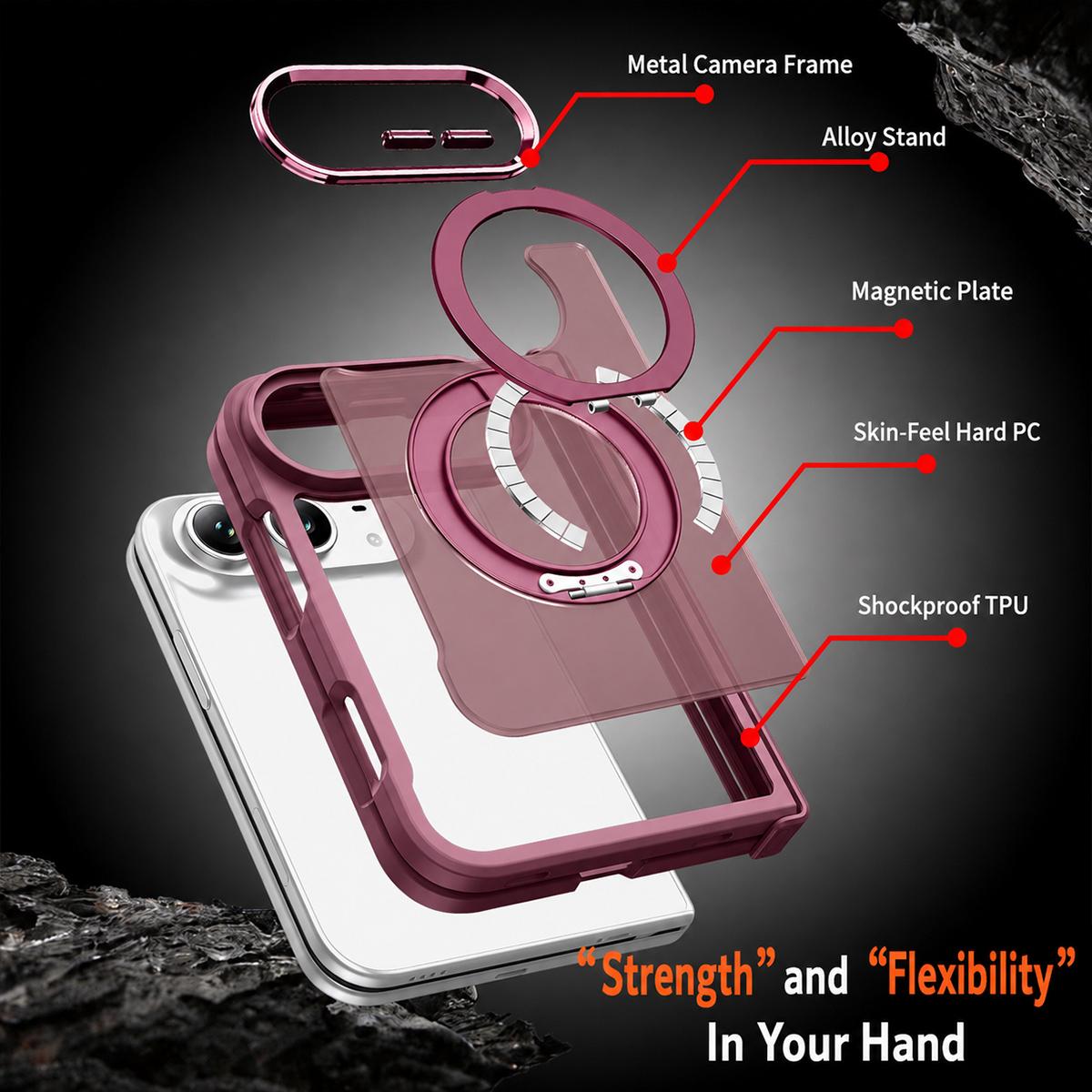 For iPhone Duo XDcase Armor-style Hinge Protection Magnetic Ring Holder Phone Case - Clear Black - EDA010248501F