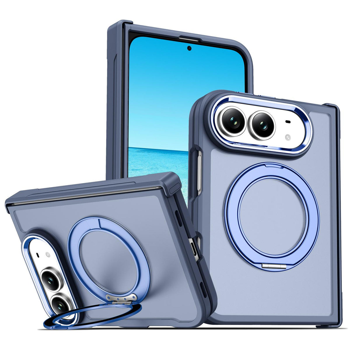 For iPhone Duo XDcase Armor-style Hinge Protection Magnetic Ring Holder Phone Case - Deep Blue - EDA010248501G