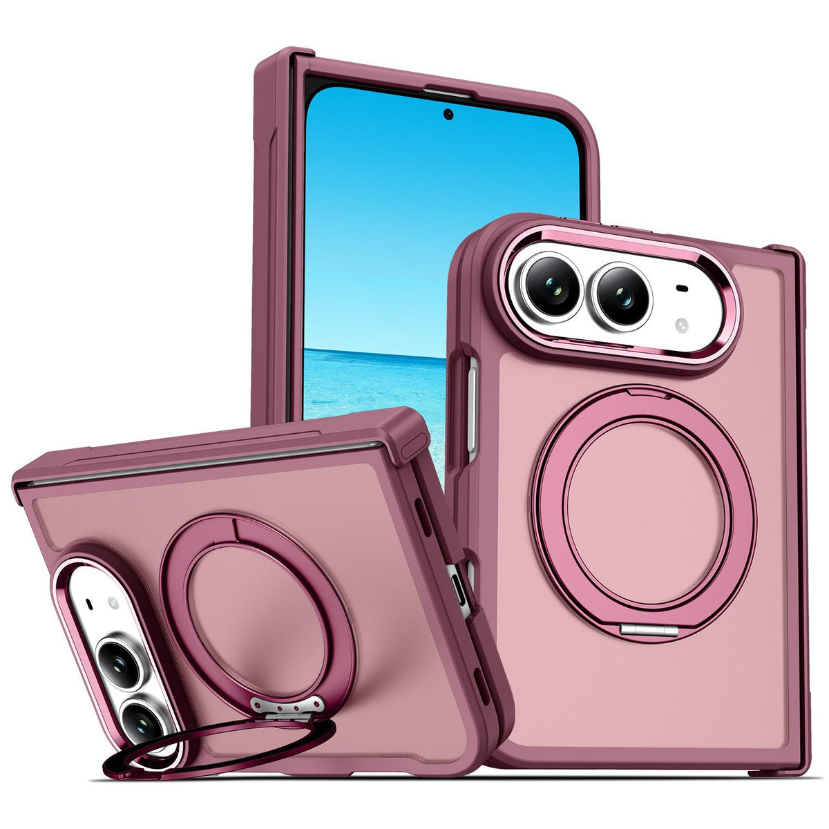 For iPhone Duo XDcase Armor-style Hinge Protection Magnetic Ring Holder Phone Case - Cherry Red - EDA010248501H