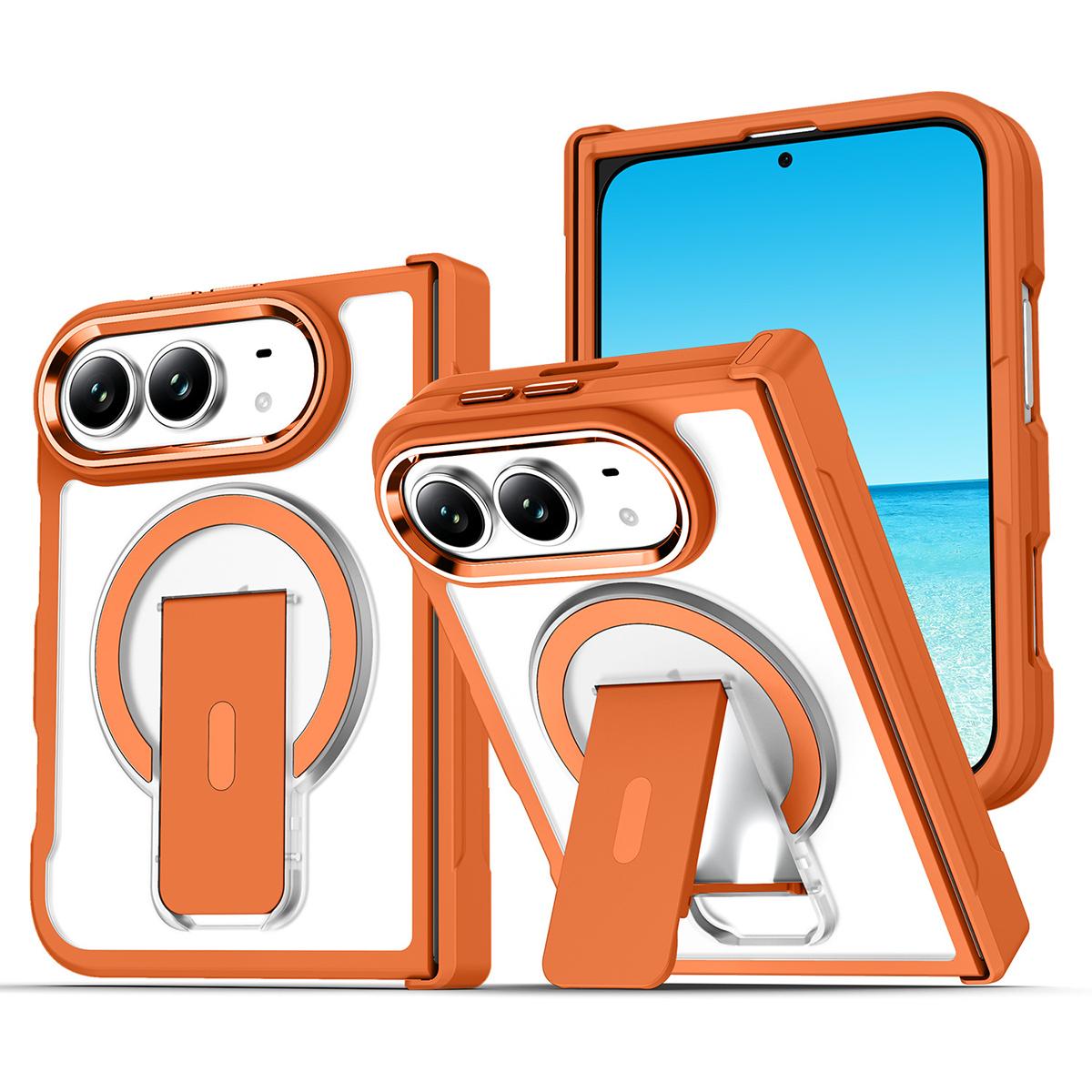 For iPhone Duo XDcase Invisible Fold Holder Magnetic Phone Case - Orange - EDA010248701A