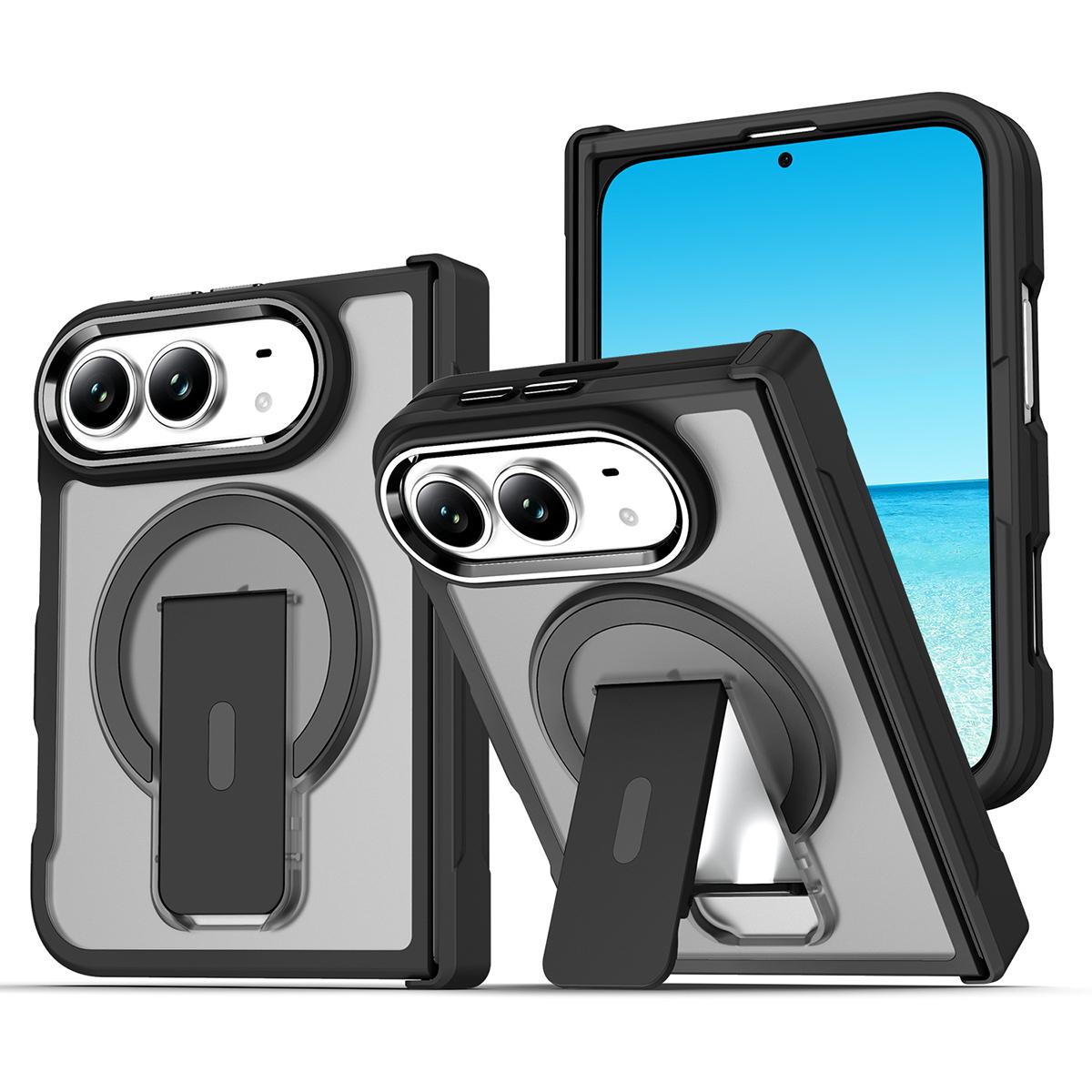 For iPhone Duo XDcase Invisible Fold Holder Magnetic Phone Case - Transparent Black - EDA010248701F