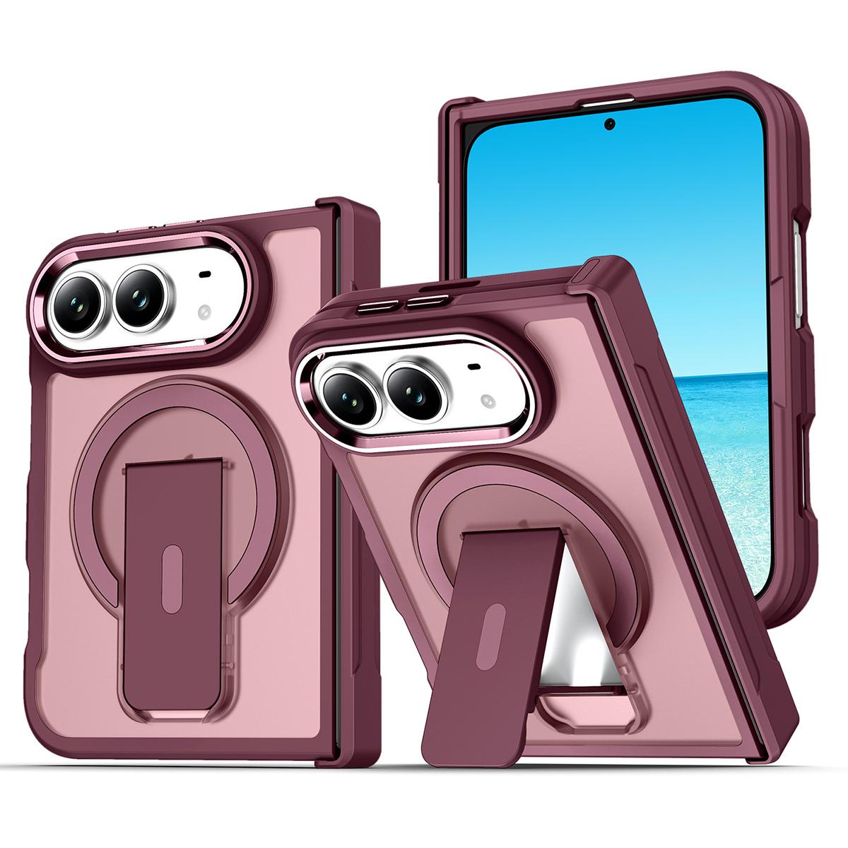 For iPhone Duo XDcase Invisible Fold Holder Magnetic Phone Case - Cherry Red - EDA010248701H