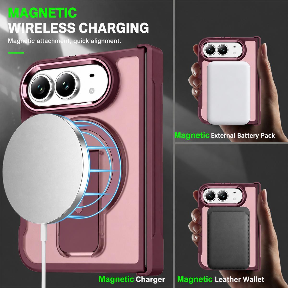 For iPhone Duo XDcase Invisible Fold Holder Magnetic Phone Case - Cherry Red - EDA010248701H