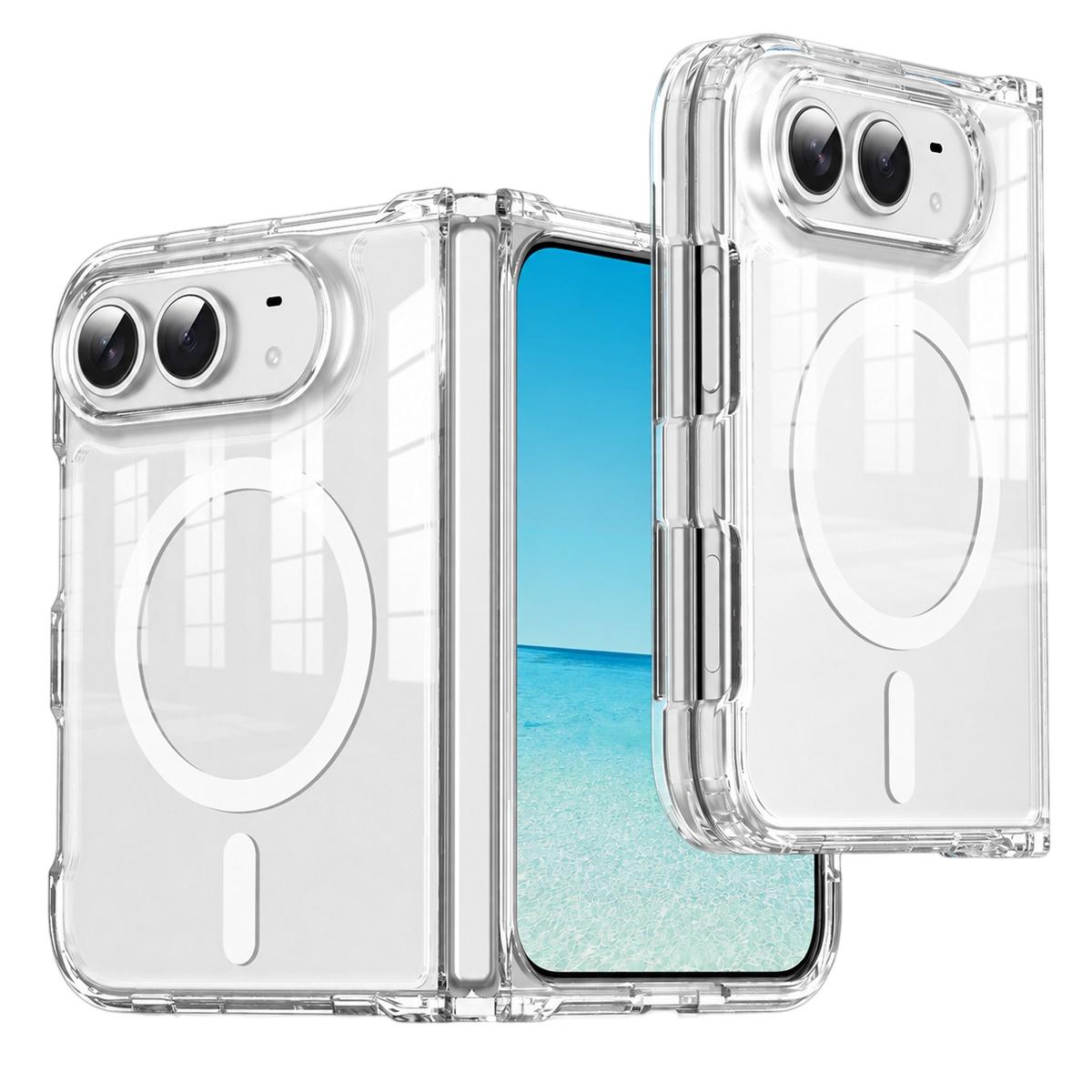 For iPhone Duo Crystal Acrylic Magnetic Integrated Hinge Phone Case - Transparent - EDA010249401A