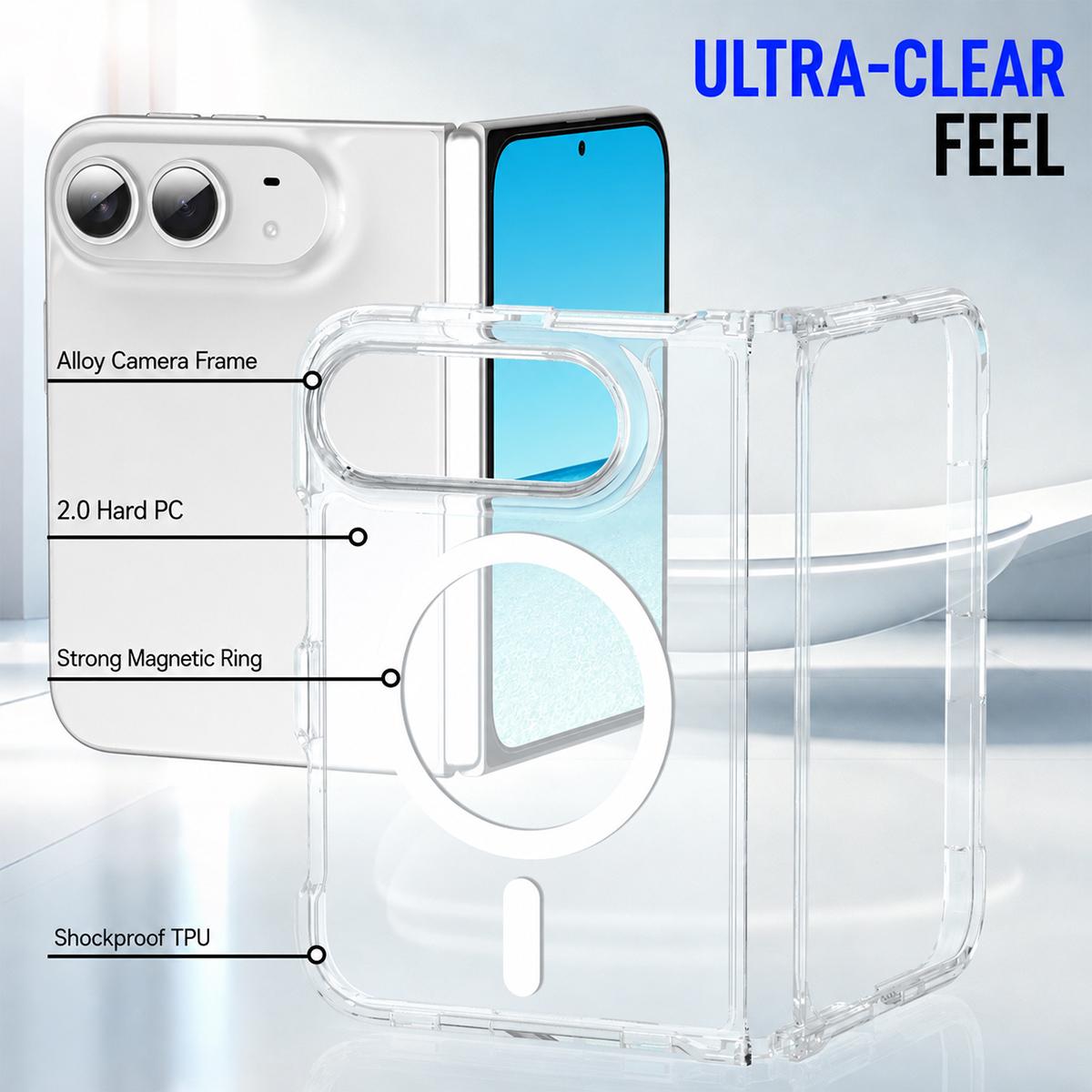For iPhone Duo Crystal Acrylic Magnetic Integrated Hinge Phone Case - Transparent - EDA010249401A