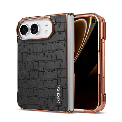 For iPhone Duo AZNS Electroplated Frame Crocodile Texture Full Coverage Phone Case - Black - EDA010250301A
