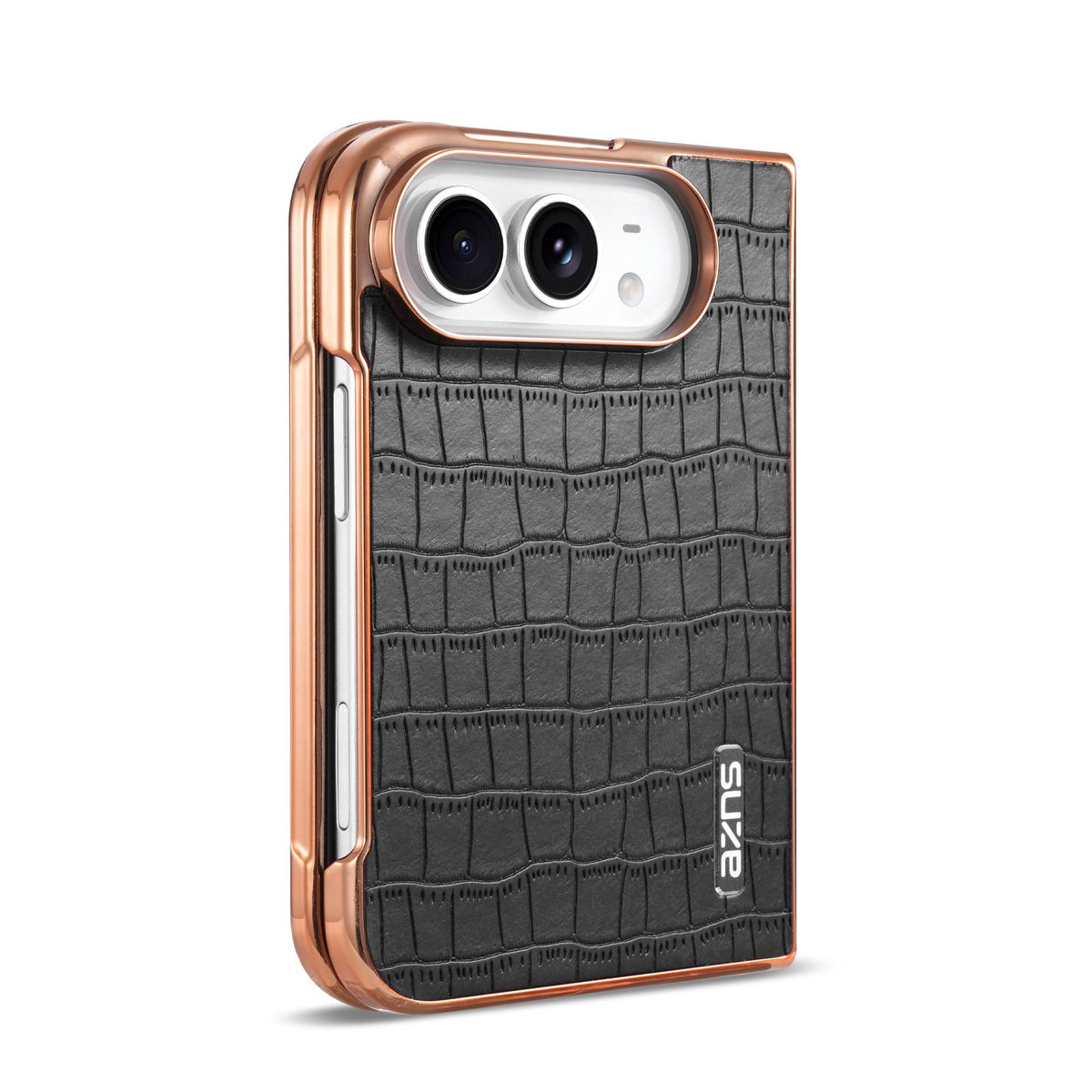 For iPhone Duo AZNS Electroplated Frame Crocodile Texture Full Coverage Phone Case - Black - EDA010250301A