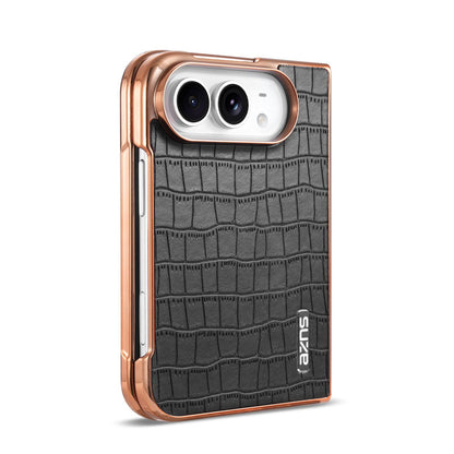 For iPhone Duo AZNS Electroplated Frame Crocodile Texture Full Coverage Phone Case - Black - EDA010250301A