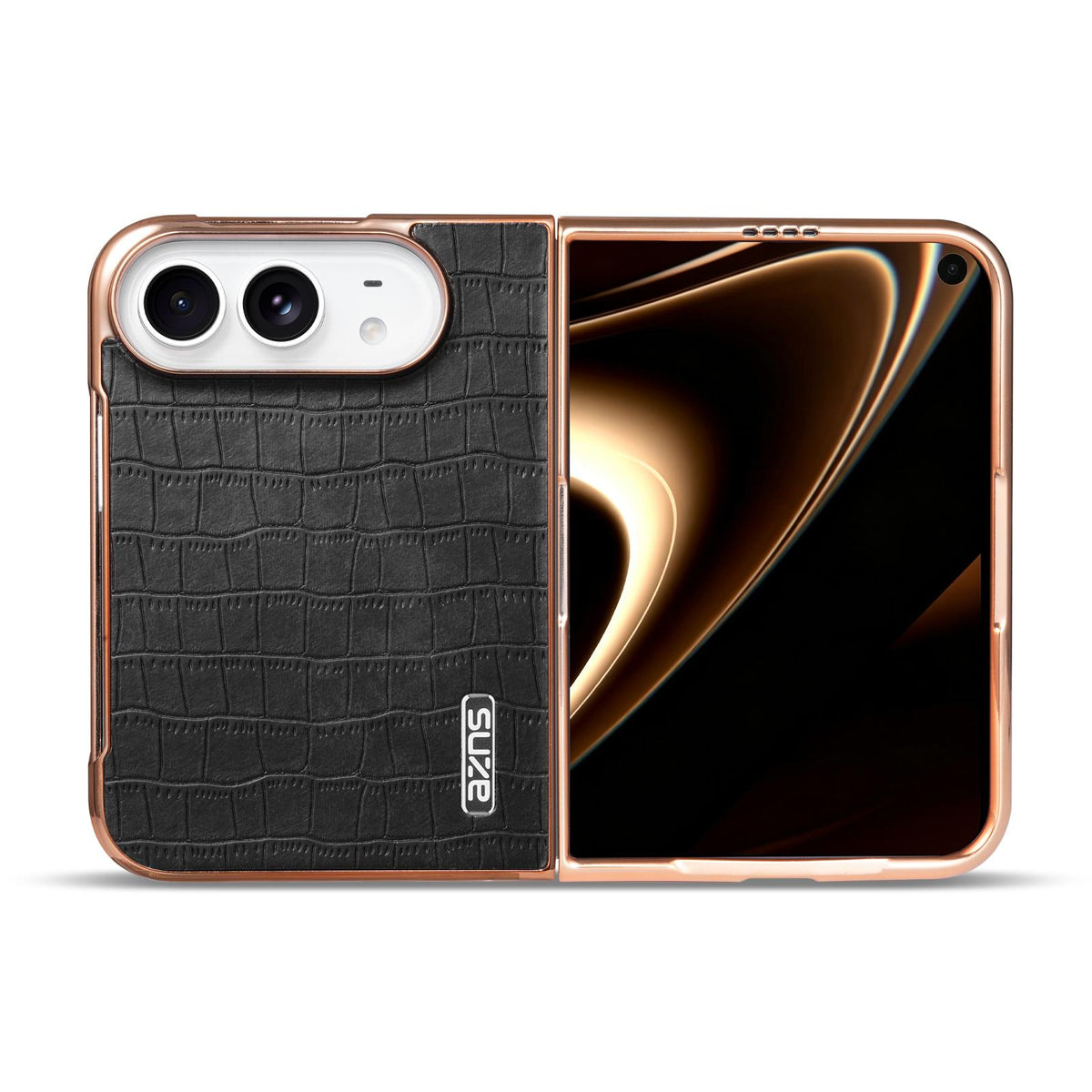 For iPhone Duo AZNS Electroplated Frame Crocodile Texture Full Coverage Phone Case - Black - EDA010250301A