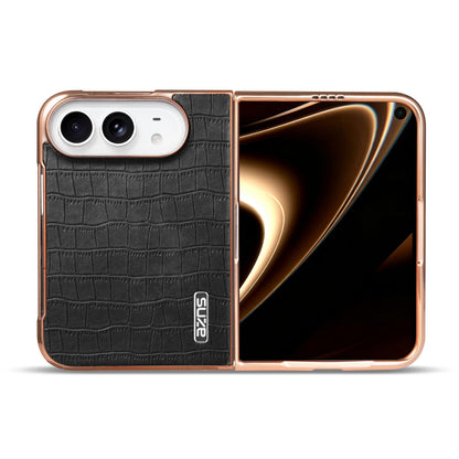 For iPhone Duo AZNS Electroplated Frame Crocodile Texture Full Coverage Phone Case - Black - EDA010250301A