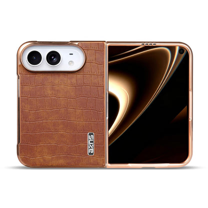 For iPhone Duo AZNS Electroplated Frame Crocodile Texture Full Coverage Phone Case - Brown - EDA010250301B