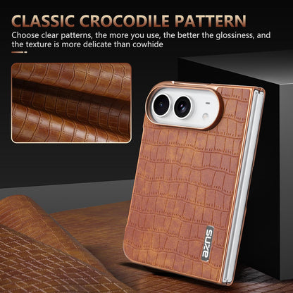 For iPhone Duo AZNS Electroplated Frame Crocodile Texture Full Coverage Phone Case - Brown - EDA010250301B