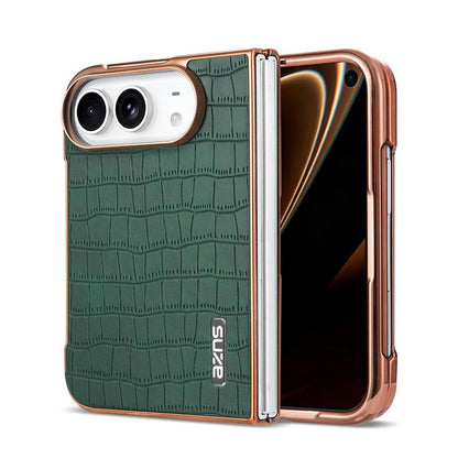 For iPhone Duo AZNS Electroplated Frame Crocodile Texture Full Coverage Phone Case - Green - EDA010250301C