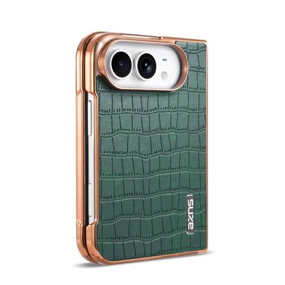 For iPhone Duo AZNS Electroplated Frame Crocodile Texture Full Coverage Phone Case - Green - EDA010250301C