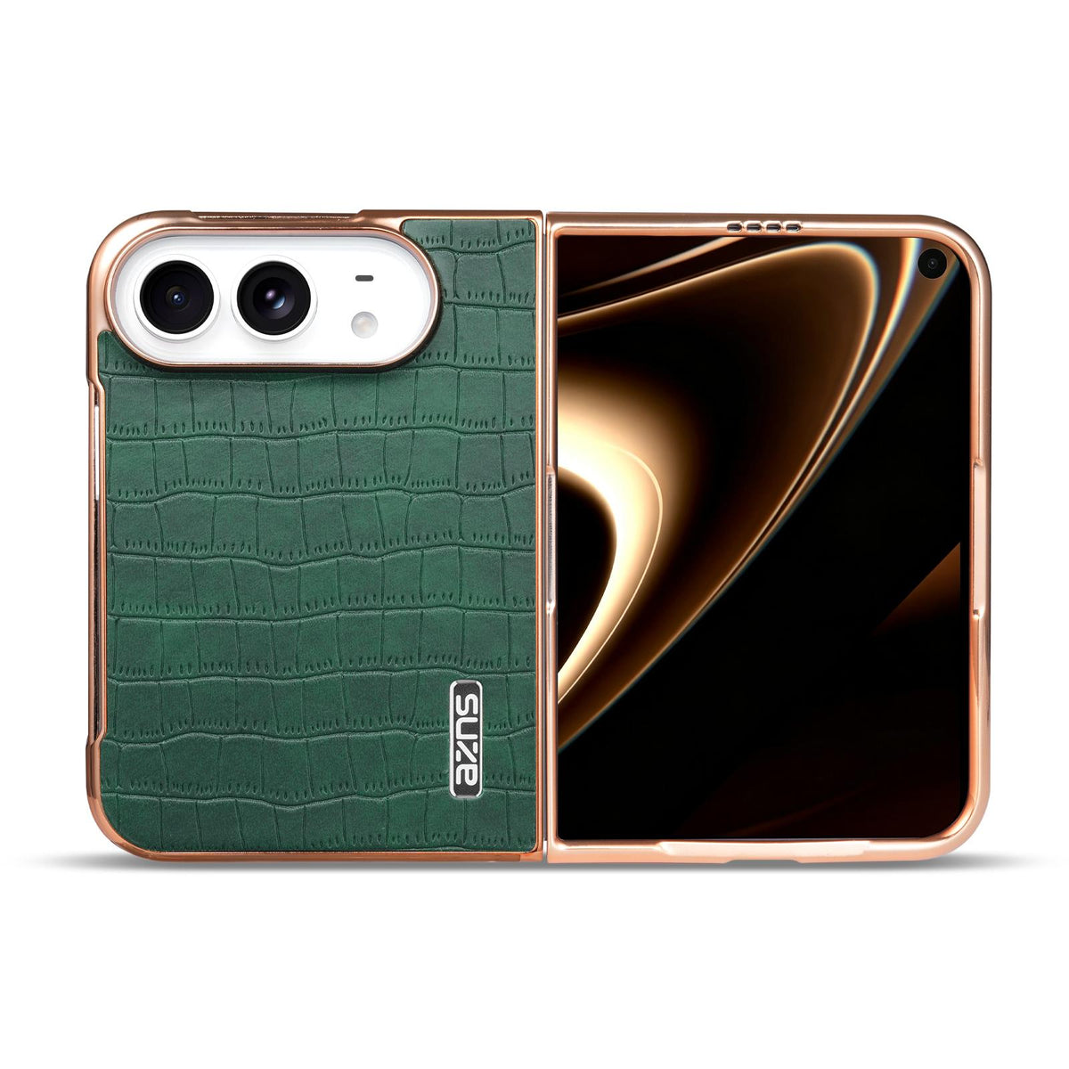 For iPhone Duo AZNS Electroplated Frame Crocodile Texture Full Coverage Phone Case - Green - EDA010250301C