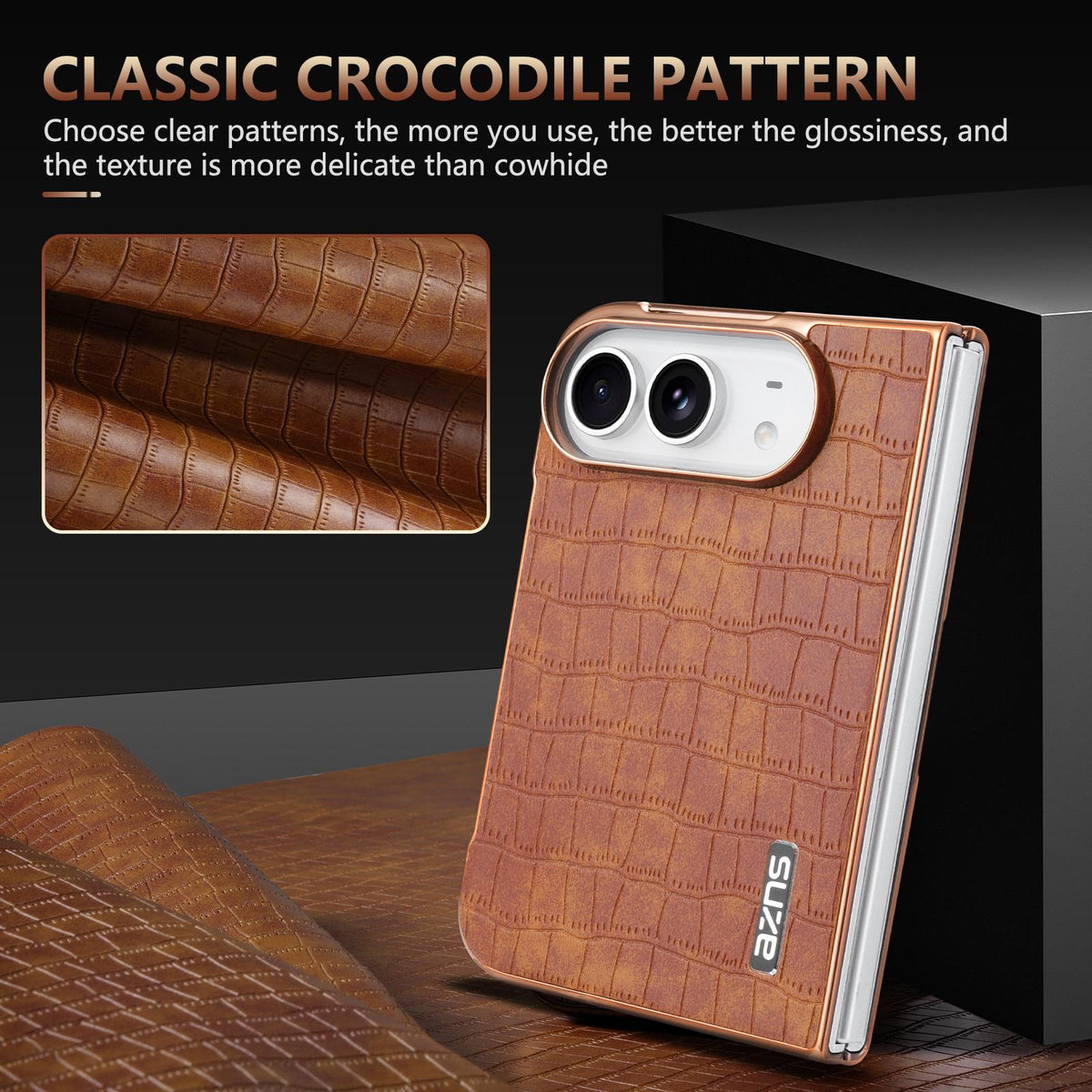 For iPhone Duo AZNS Electroplated Frame Crocodile Texture Full Coverage Phone Case - Green - EDA010250301C