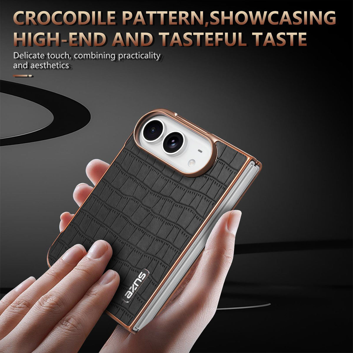 For iPhone Duo AZNS Electroplated Frame Crocodile Texture Full Coverage Phone Case - Green - EDA010250301C