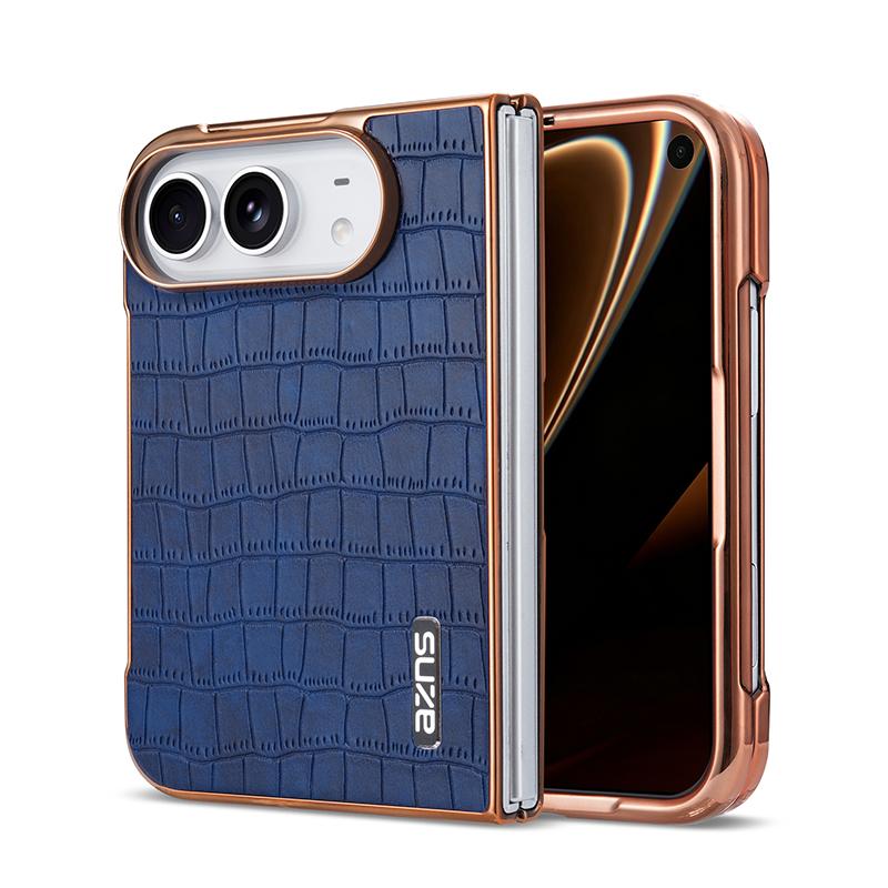 For iPhone Duo AZNS Electroplated Frame Crocodile Texture Full Coverage Phone Case - Blue - EDA010250301D