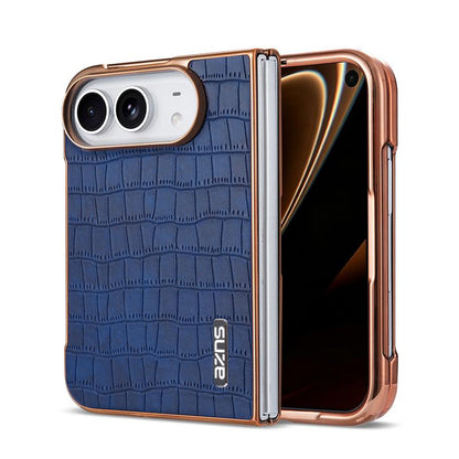 For iPhone Duo AZNS Electroplated Frame Crocodile Texture Full Coverage Phone Case - Blue - EDA010250301D