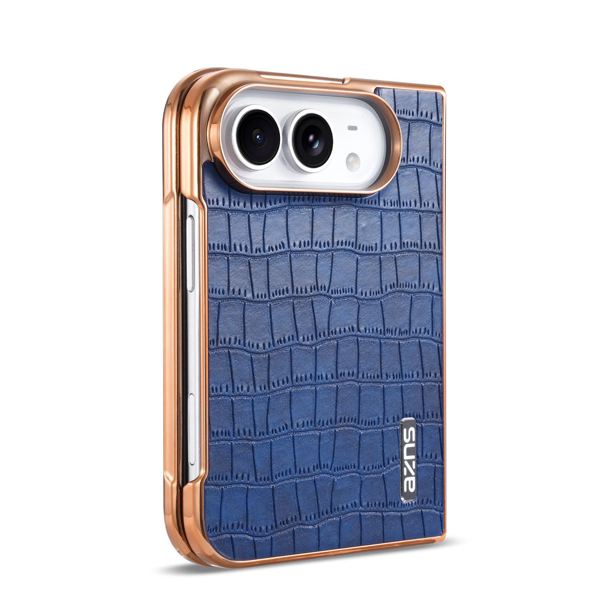 For iPhone Duo AZNS Electroplated Frame Crocodile Texture Full Coverage Phone Case - Blue - EDA010250301D