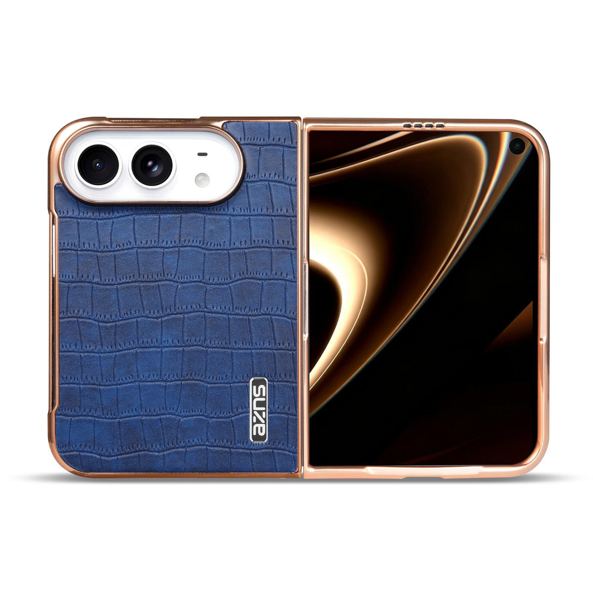 For iPhone Duo AZNS Electroplated Frame Crocodile Texture Full Coverage Phone Case - Blue - EDA010250301D