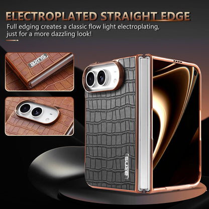 For iPhone Duo AZNS Electroplated Frame Crocodile Texture Full Coverage Phone Case - Blue - EDA010250301D