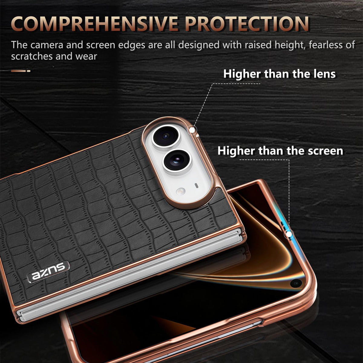 For iPhone Duo AZNS Electroplated Frame Crocodile Texture Full Coverage Phone Case - Blue - EDA010250301D