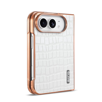 For iPhone Duo AZNS Electroplated Frame Crocodile Texture Full Coverage Phone Case - White - EDA010250301E