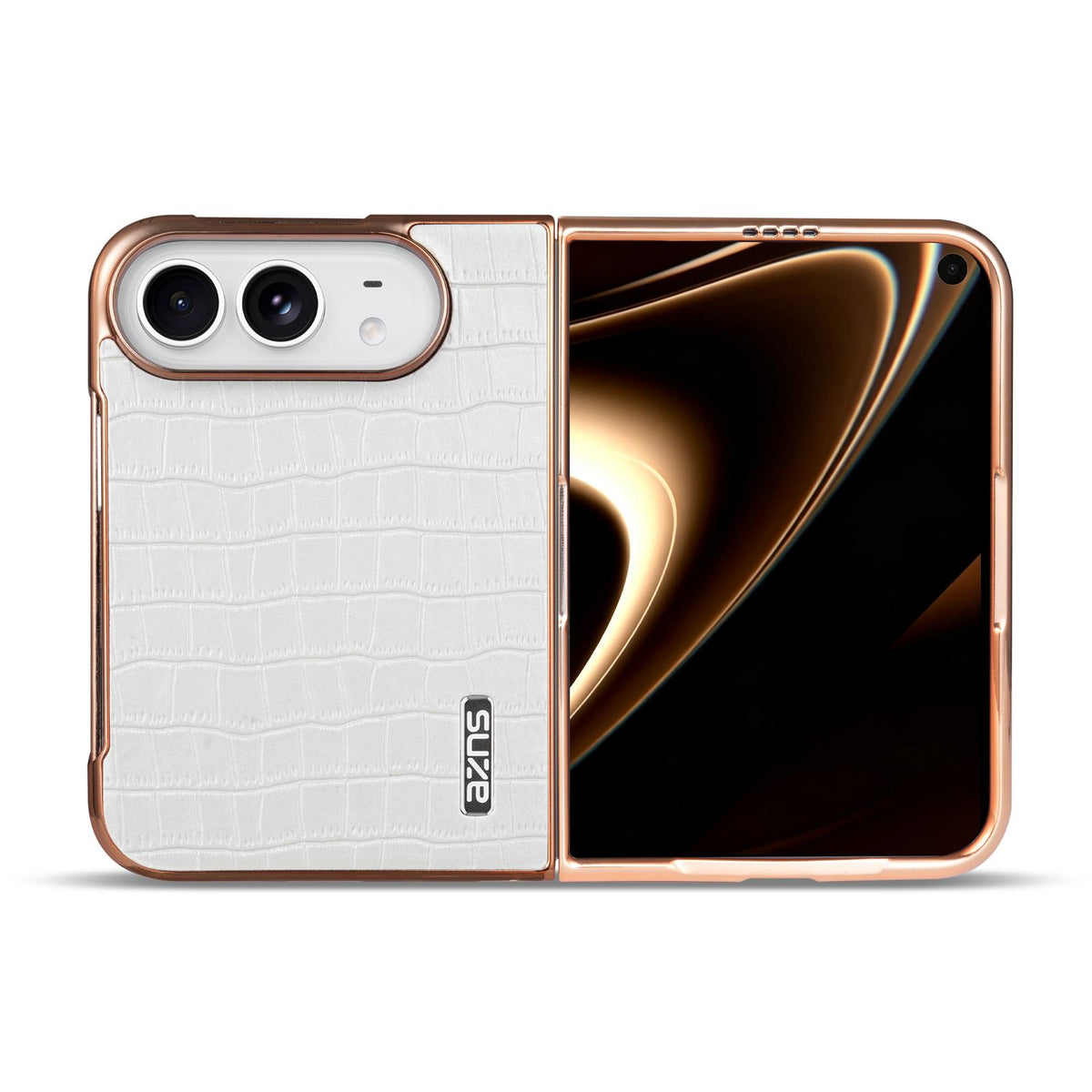 For iPhone Duo AZNS Electroplated Frame Crocodile Texture Full Coverage Phone Case - White - EDA010250301E