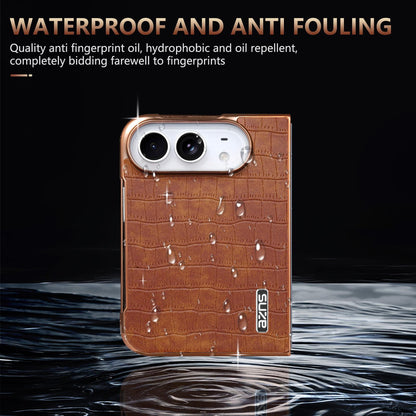 For iPhone Duo AZNS Electroplated Frame Crocodile Texture Full Coverage Phone Case - White - EDA010250301E
