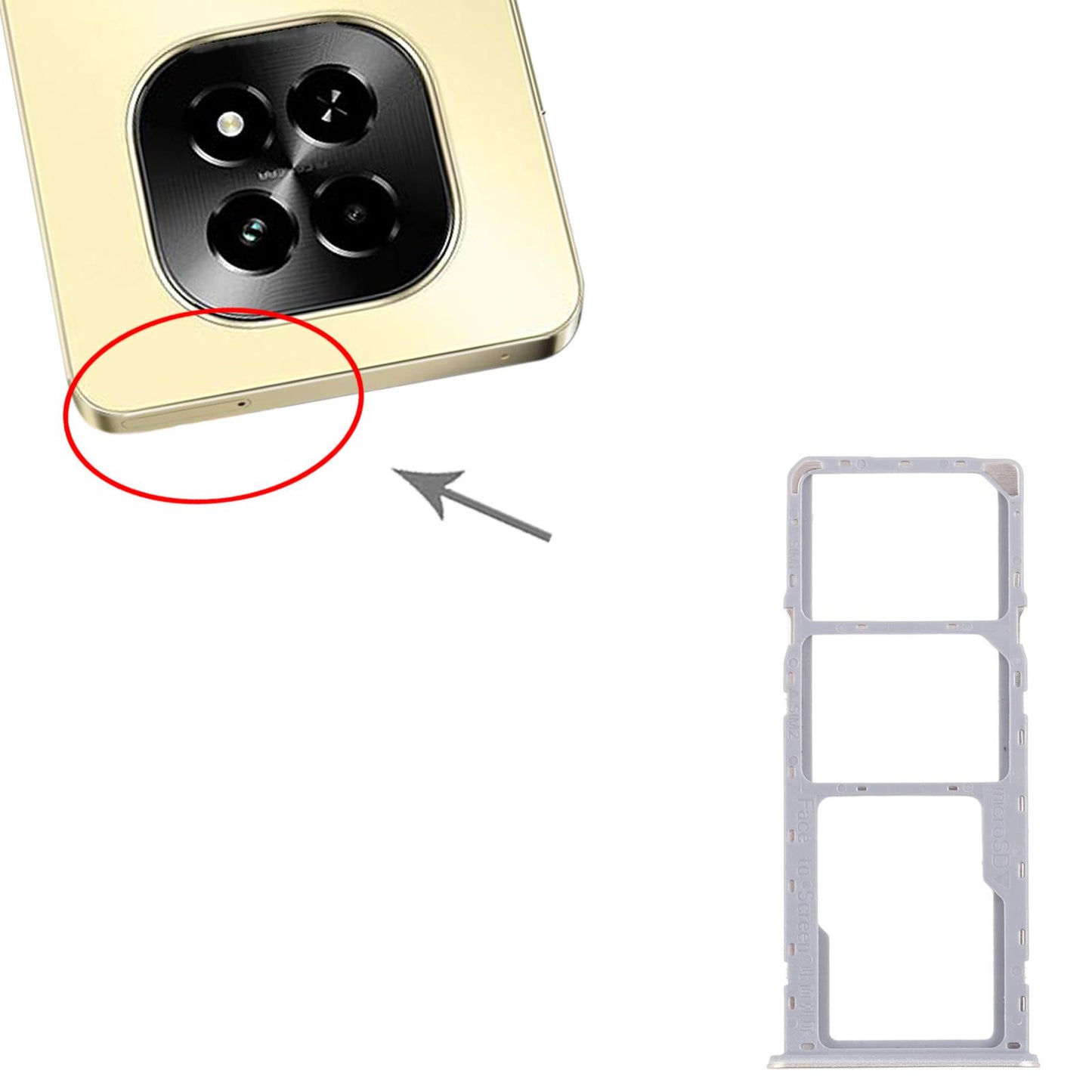 For Realme C63 5G RMX3950 10pcs Original SIM Card Tray + SIM Card Tray + Micro SD Card Tray (Gold)