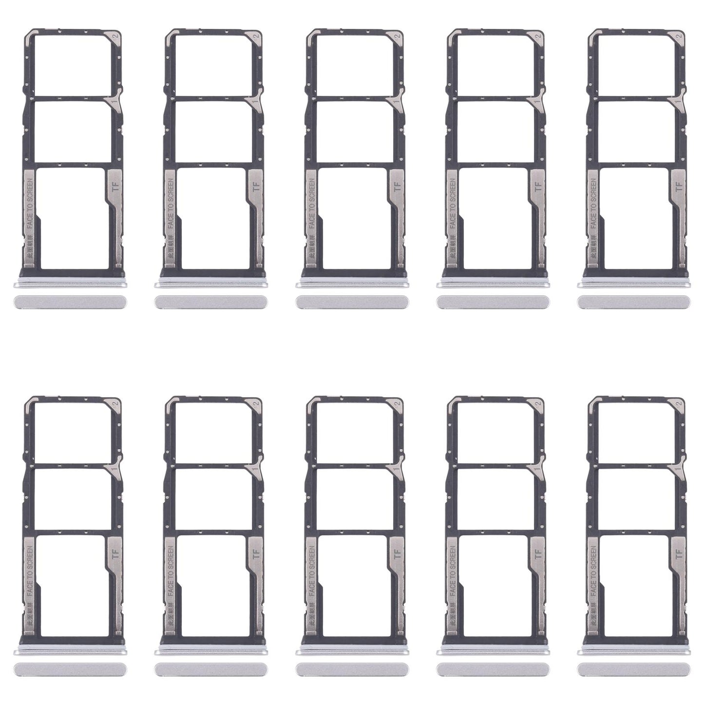 For Xiaomi Redmi 13C 5G 10pcs SIM Card Tray + SIM Card Tray + Micro SD Card Tray (Silver)