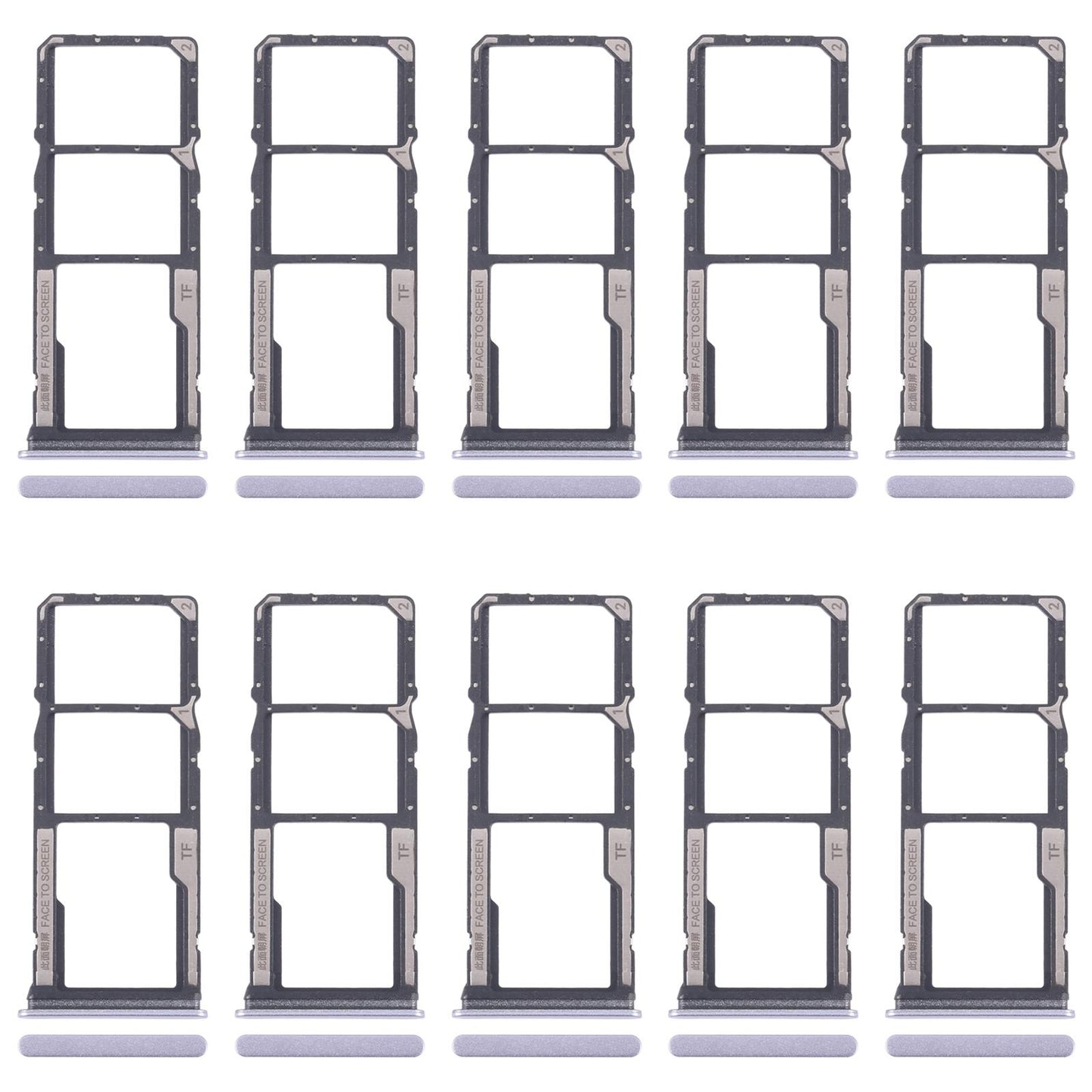 For Xiaomi Redmi 14C 5G 10pcs SIM Card Tray + SIM Card Tray + Micro SD Card Tray (Purple)