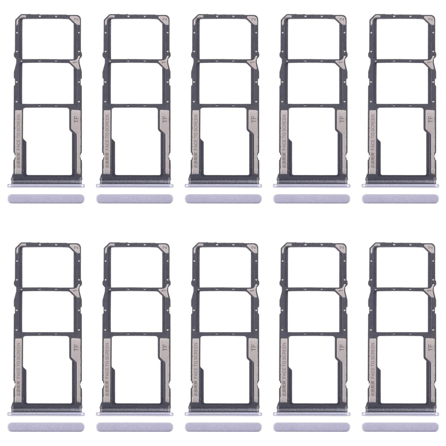 For Xiaomi Redmi 14C 5G 10pcs SIM Card Tray + SIM Card Tray + Micro SD Card Tray (Purple)