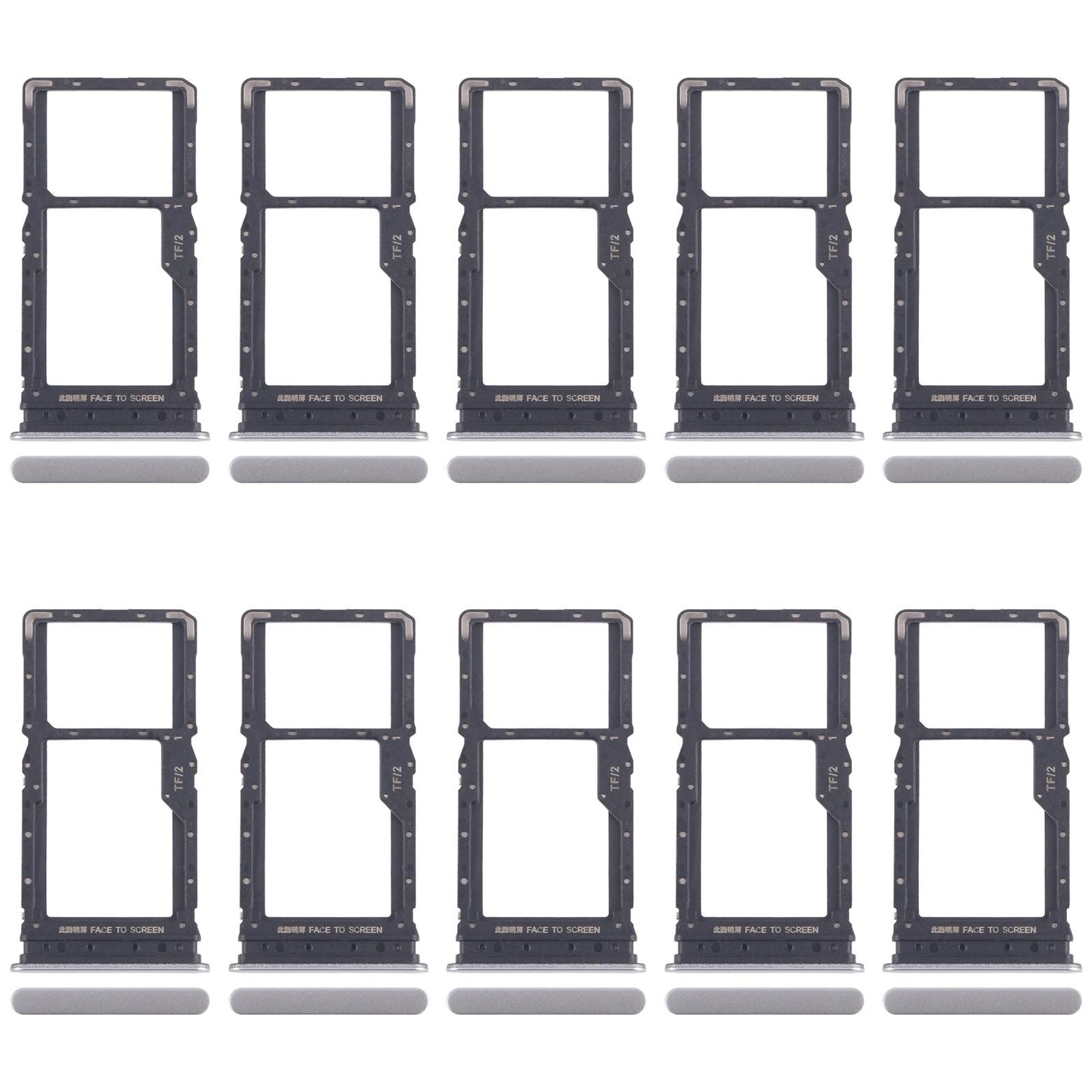For Xiaomi Redmi 15 5G 10pcs SIM Card Tray + SIM Card Tray / Micro SD Card Tray (Silver)