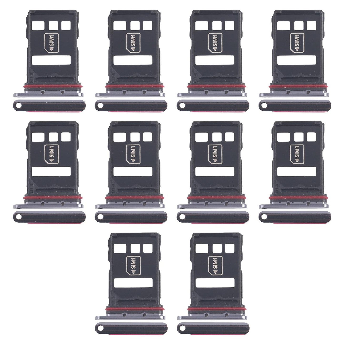 For Huawei P50 10pcs Original SIM Card Tray + NM Card Tray (Black)