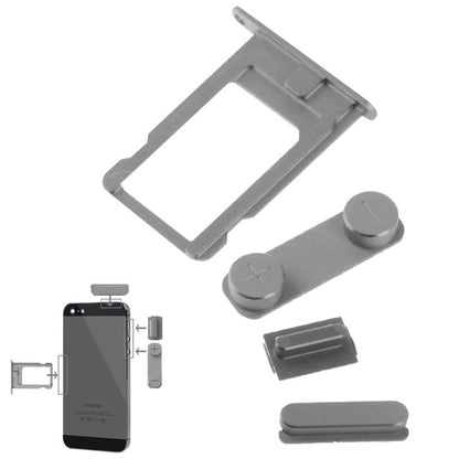 4 in 1 for iPhone 5 & 5S Original Alloy Material Colorful Nano SIM Card Tray + Volume Button + Power Button + Mute Button (Dark Grey)